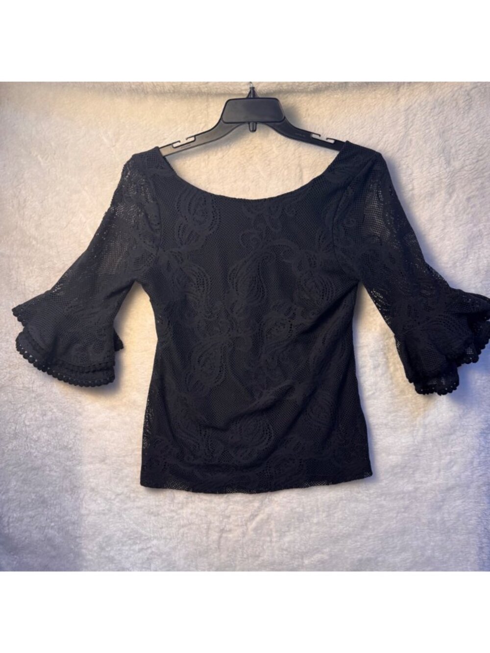 Lilly Pulitzer Liana Medium Black Lace 3/4 Bell Sleeve Ruffle Blouse
